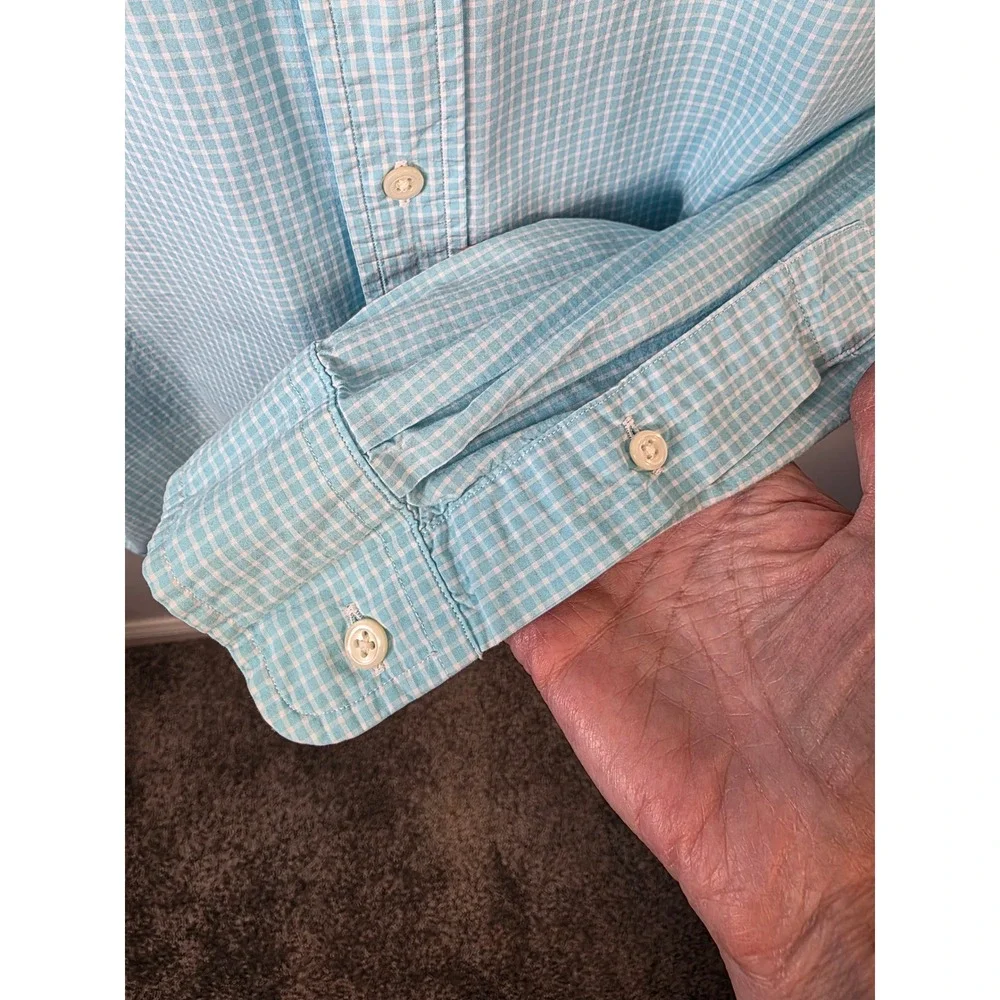 Ralph Lauren Mens Classic Fit Gingham Button Down Shirt Blue White 15.5 34/35